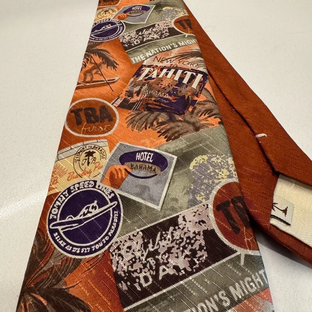 Vintage Tommy Bahama Tie‎ 100% Silk Nautical Costal Beach Graphic Print Italy